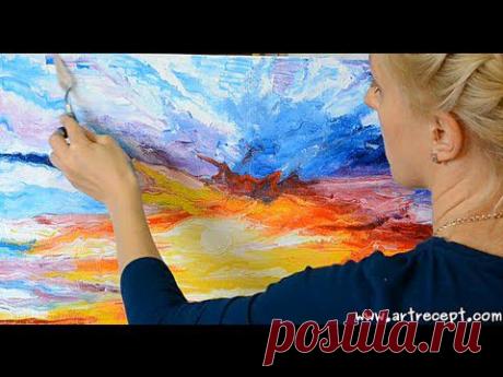 ЖИВОПИСЬ МАСЛОМ. ПЕЙЗАЖ «ЗАКАТ НАД МОРЕМ», ПИШЕМ.