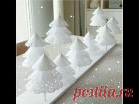 DIY. Новогодняя елочка из бумажных ажурных салфеток.
