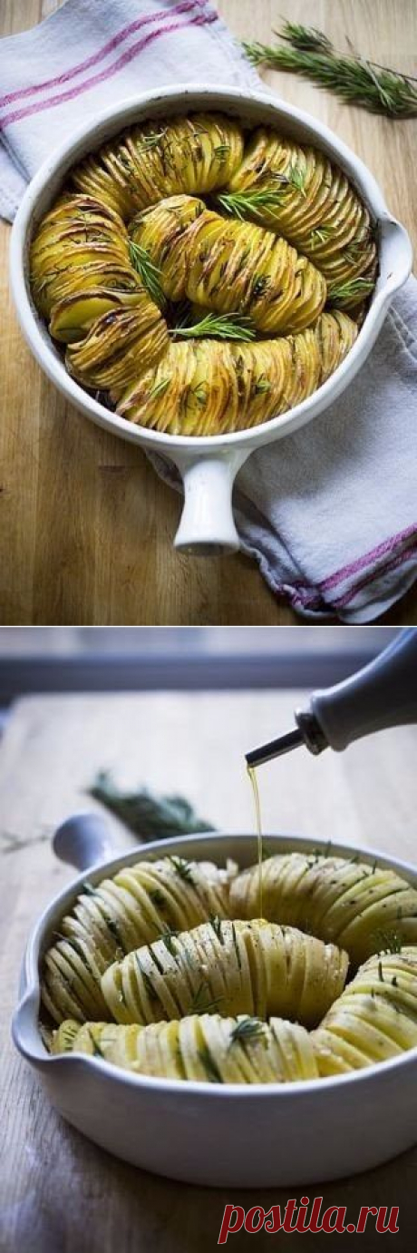 Картофельная гармошка с чесноком. |