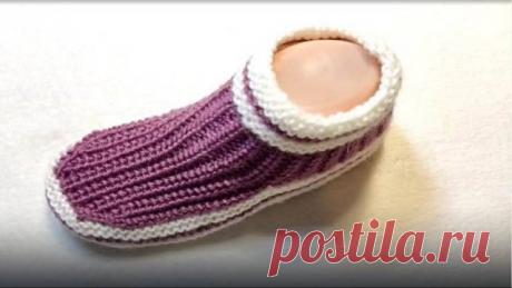 ️ Следки жемчужным узором, на двух спицах и без шва на подошве