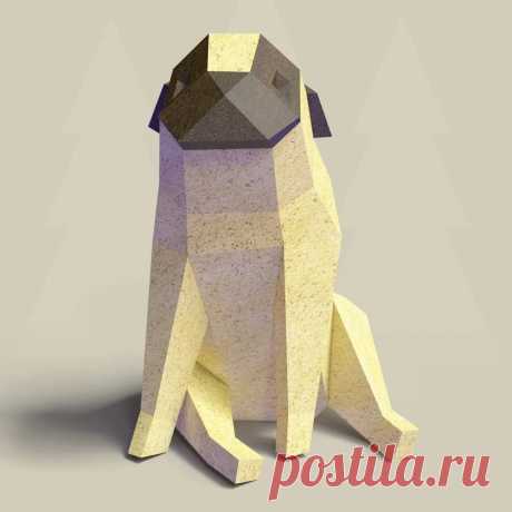 Купить паперкрафт набор для склейки скульптуры мопса из бумаги от Polygonal Paper | Mellroot