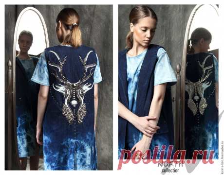 Купить Джинсовый жилет &quot;Мрамор&quot; - голубой, рисунок, мрамор, джинсовый стиль, джинса, жилет