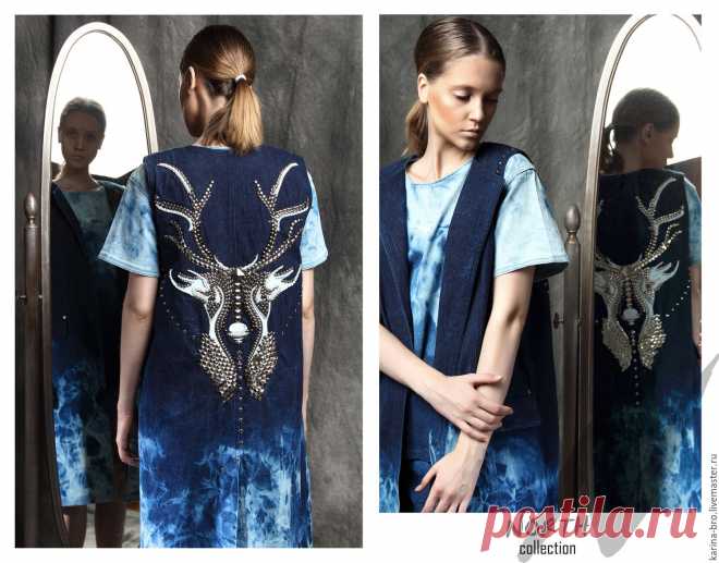 Купить Джинсовый жилет "Мрамор" - голубой, рисунок, мрамор, джинсовый стиль, джинса, жилет