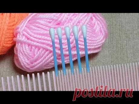 Easy Woolen Flower Embroidery Trick with Cotton Buds - Amazing Hand Embroidery Design Ideas