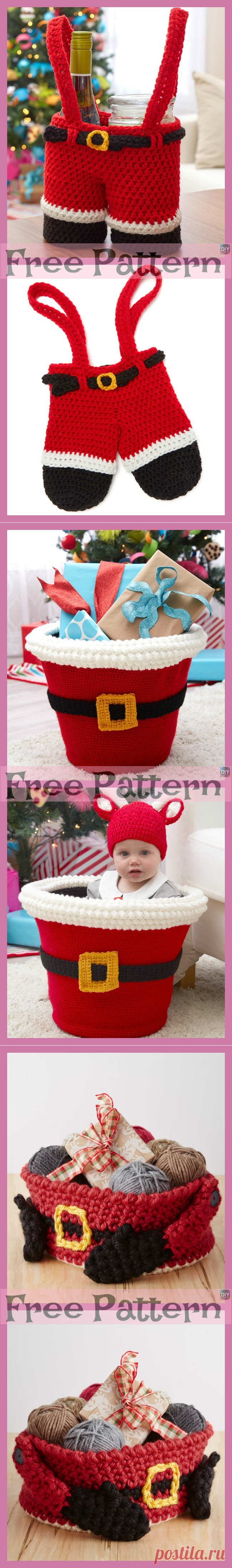 Crochet Santa's Gift Baskets - Free Patterns - DIY 4 EVER