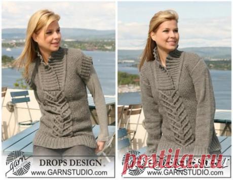 Женский джемпер спицами с короткими и длинными рукавами