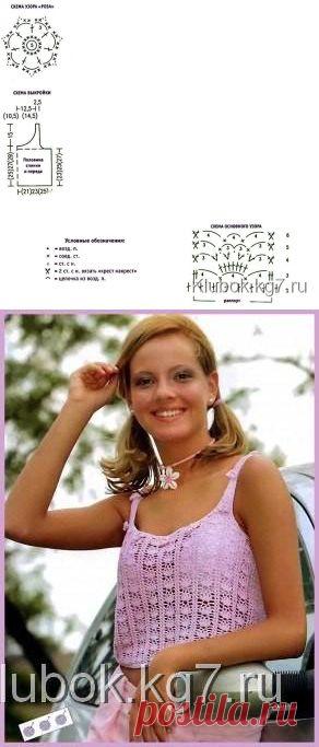 Вязаный розовый топ на бретелях..