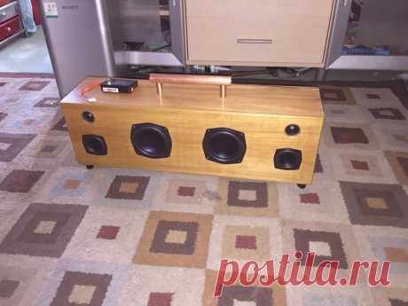 Портативная Bluetooth-колонка 150Вт В этой статье мастер-самодельщик поделится с нами своим опытом изготовления портативной колонки. Колонка имеет деревянный корпус и цифровой усилитель со встроенным блютус-модулем. Инструменты и материалы:-Диффузор Dayton Audio ND105-8 4 " 8 Ом;-Пассивный радиатор Dayton Audio ND105-PR 4