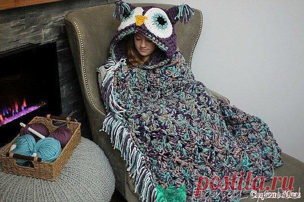 Плед с капюшоном "Сова" / Вязание крючком