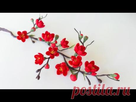 Cách Làm Hoa Mai Đỏ Bằng Giấy Nhún / Paper Flower / Góc nhỏ Handmade