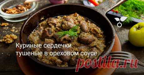 Незатейливое блюдо из куриных потрошков в грузинском стиле. Готовим куриные сердечки тушеные в ореховом соусе с пряными приправами и кисло-сладким яблоком. Очень вкусное рагу, на приготовление которого понадобится около получаса.