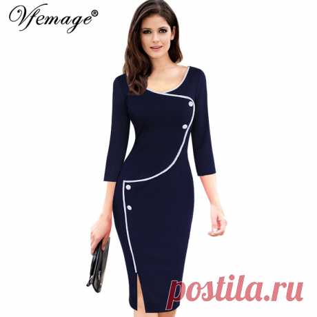 платье веревка Picture - More Detailed Picture about Vfemage Womens Vintage Brief Split Bottom Elegant Casual Work 3/4 Sleeve Deep O Neck Bodycon Knee Women Office Pencil Dress 4239 Picture in Dresses from Valuefashionshop | Aliexpress.com | Alibaba Group