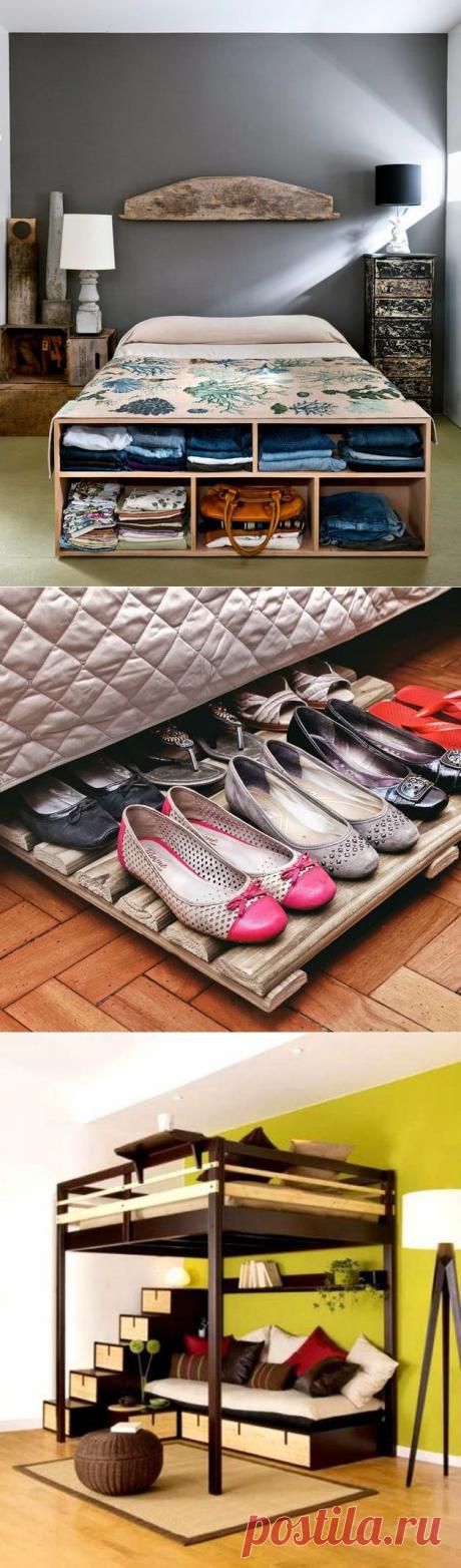 Под кроватью: 5 советов и 25 примеров хранения вещей