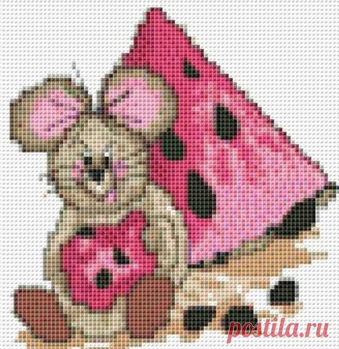 Mouse with Watermelon Cross Stitch PDF Pattern Download Cross | Etsy