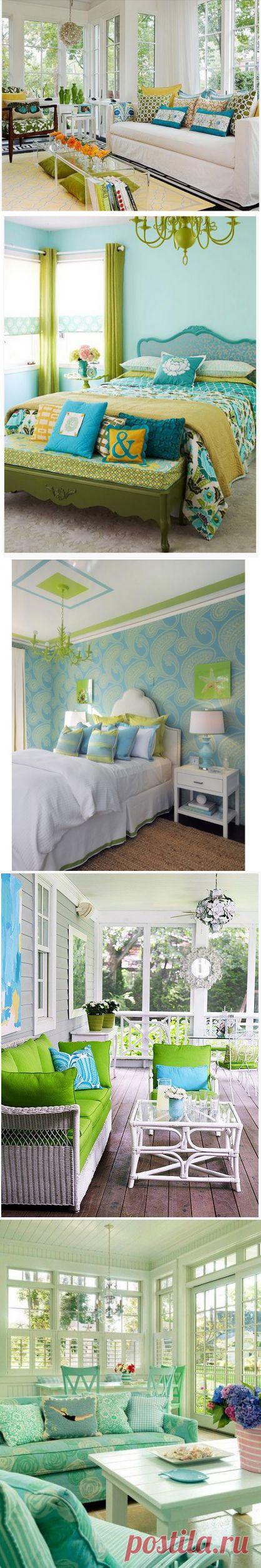 Идеальная пара: бирюзовый и салатовый в интерьере | Наш уютный дом