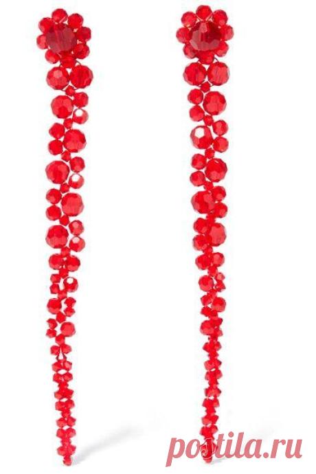 Simone Rocha Crystal-flower Drop Earrings In Red | ModeSens