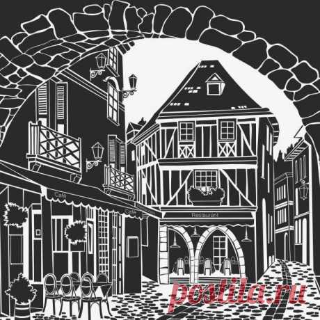 Пескоструйный рисунок старый город для  плоттерной резки, дизайнерский шкаф-купе.