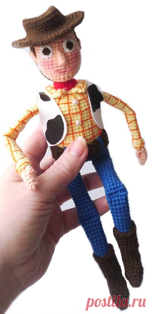 PDF Шериф Вуди крючком. FREE crochet pattern; Аmigurumi doll patterns. Амигуруми схемы и описания на русском. Вязаные игрушки и поделки своими руками #amimore - кукла, ковбой из мультфильма История игрушек, куколка, мальчик.