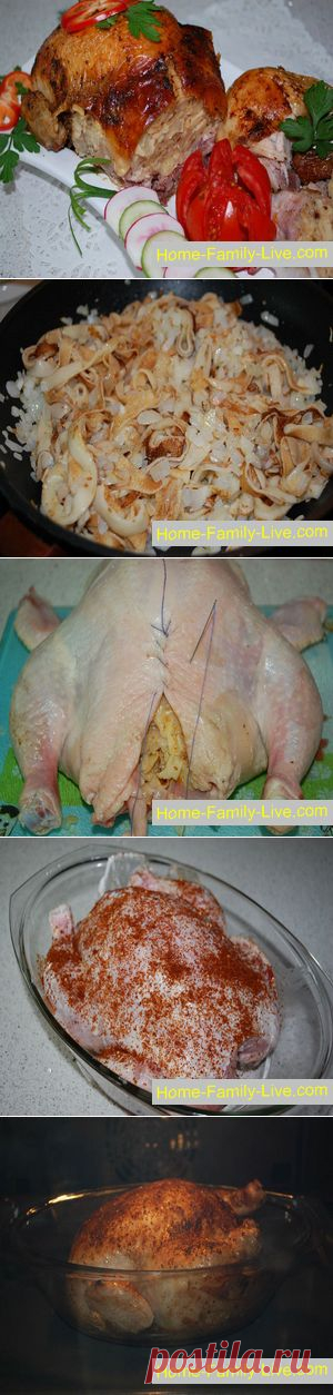 Курица фаршированная блинами - пошаговый фоторецепт -Кулинарные рецепты