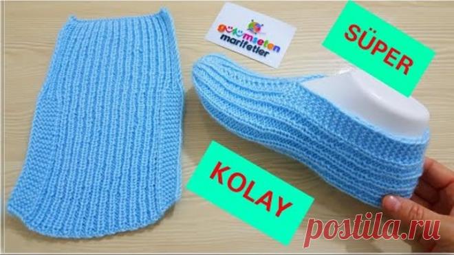 Süper kolay Bay Bayan patik modeli yapımı / İki şiş ile patik modelleri / En kolay Bay Bayan patik