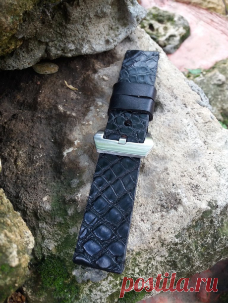 24mm Croco Black leather watch strap vintage style – GORIANI