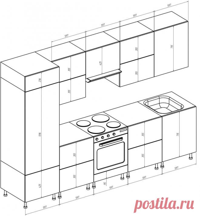 Чертежи кухонных гарнитуров. Модели, схемы расположения и размеры гарнитуров