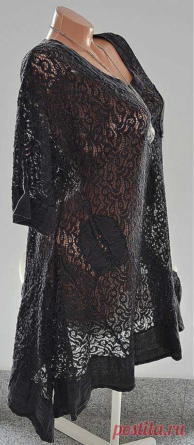 Lagenlook 100%Leinen TUNIKA KLEID ÜBERWURF schwarz EG ca 44 46 48 NEU ITALY | eBay