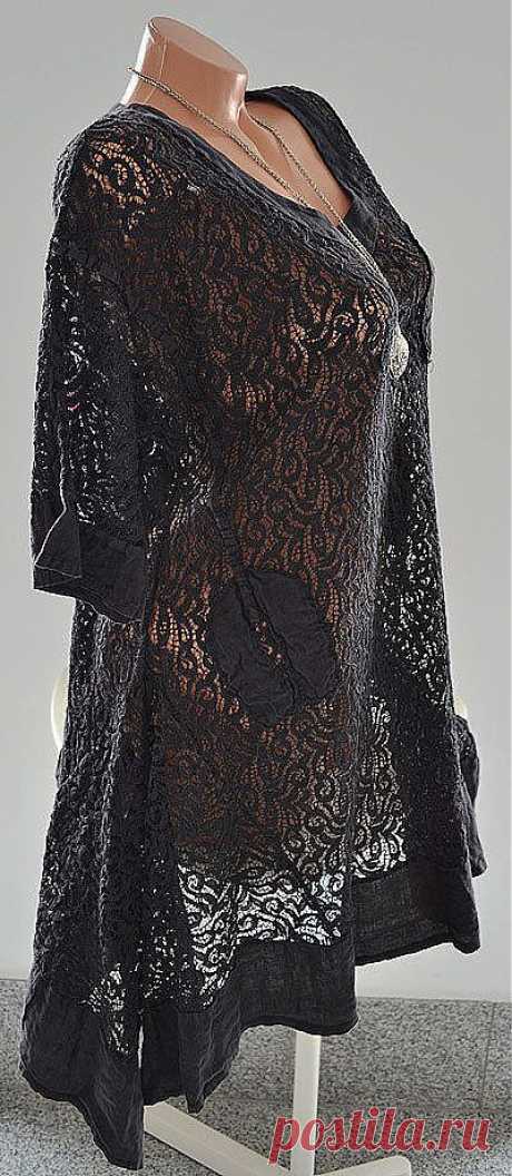 Lagenlook 100%Leinen TUNIKA KLEID ÜBERWURF schwarz EG ca 44 46 48 NEU ITALY | eBay
