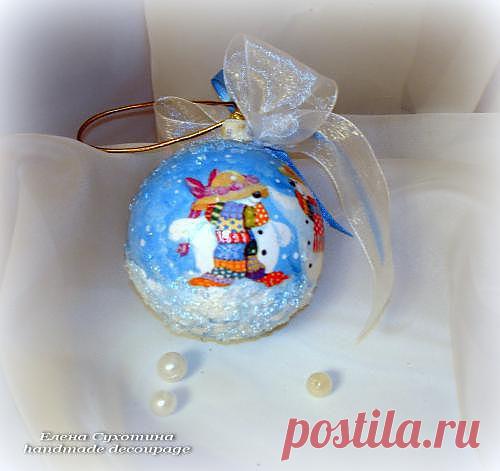 Декупаж - Сайт любителей декупажа - DCPG.RU | Шар на елку "Семейство снеговиков"