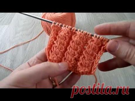 КОЛОСКИ Интересный узор со снятыми накидами. Вязание спицами.