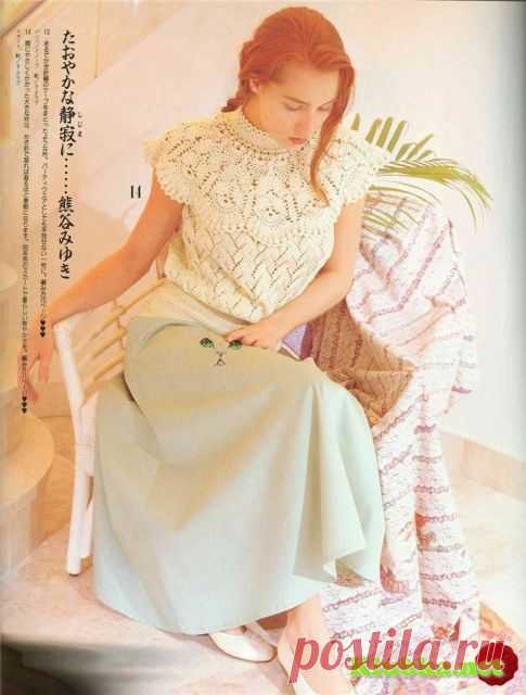 Ажурная кофточка с круглой кокеткой (Без перевода) &raquo; Клубка.Нет - Все о вязании крючком