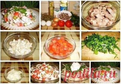 Салат из куриных сердечек — лёгкий и вкусный деликатес