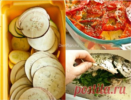 Сибас, запеченный на овощной подушке | Dietplan.ru