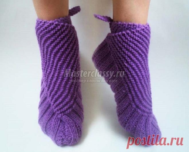 Оригинальные домашние тапочки на двух спицах: мастер-класс