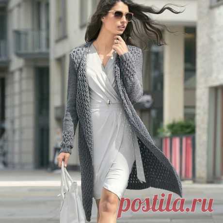 Длинный кардиган спицами