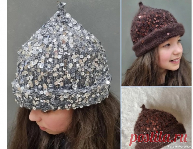 Шапка с пайетками. Описание | Вязание спицами аксессуаров Краткое описание #шапка_гвидонка от knitted_queens ❤️Размер 56-57. Плотность 18п/24р в 10см. Пряжа пух норки (350м/50г) в 2 сложения (без допнити)+королевские пайетки на хлопке (150м/50г) в 2 нити. Спицы 4,5.На круговые спицы набираем 70п+1п для соединения. После соединения вяжем высоту...