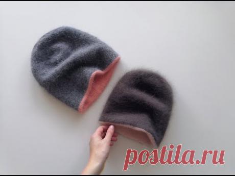 Пух норки! Двойная шапка-бини. Вяжу от макушки к макушке.