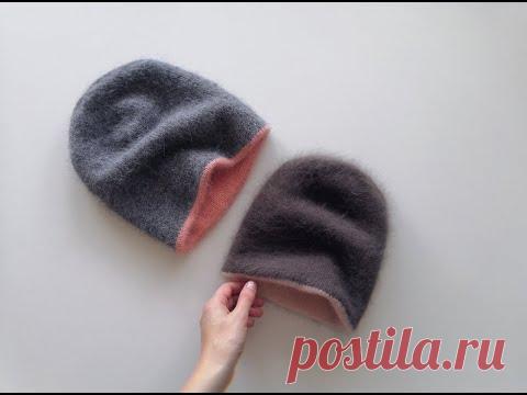 Пух норки! Двойная шапка-бини. Вяжу от макушки к макушке.