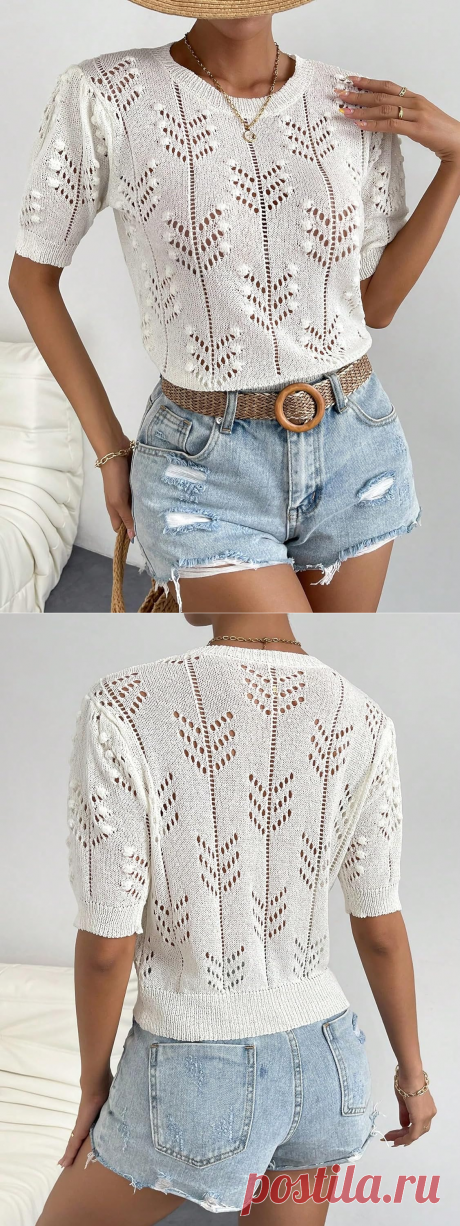Ажурные ветки с шишечками. Схема узора для топа - Вязание спицами LenkomKnit