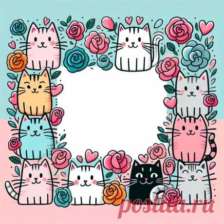 Charming Cat Picture Frame Illustration - Cards Mosaic