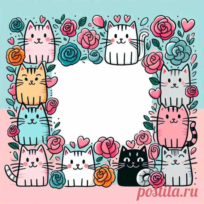 Charming Cat Picture Frame Illustration - Cards Mosaic