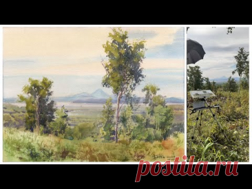 20240905 View of the surroundings of Petropavlovsk-Kamchatsky. Watercolor plein air painting