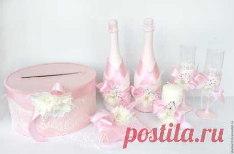 Купить Коллекция аксессуаров "Розовый кварц" - бледно-розовый, свадебный набор, свадебные аксессуары