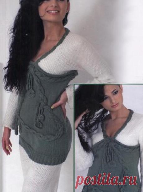 Вязание крючком и спицами - Костюм с жемчужным узором и пришитой косой