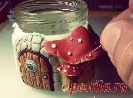 Сказочные чудо-баночки в подарок. Рецепт изготовления: обычная банка + полимерная глина + вдохновение.