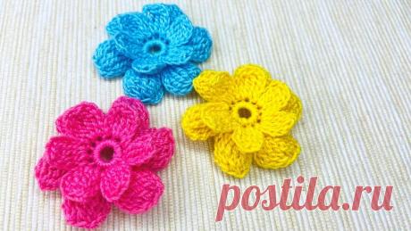 Мастер-класс по вязанию крючком объемного цветочка. | Повязули. Вязание крючком и вязание С2С. | Яндекс Дзен