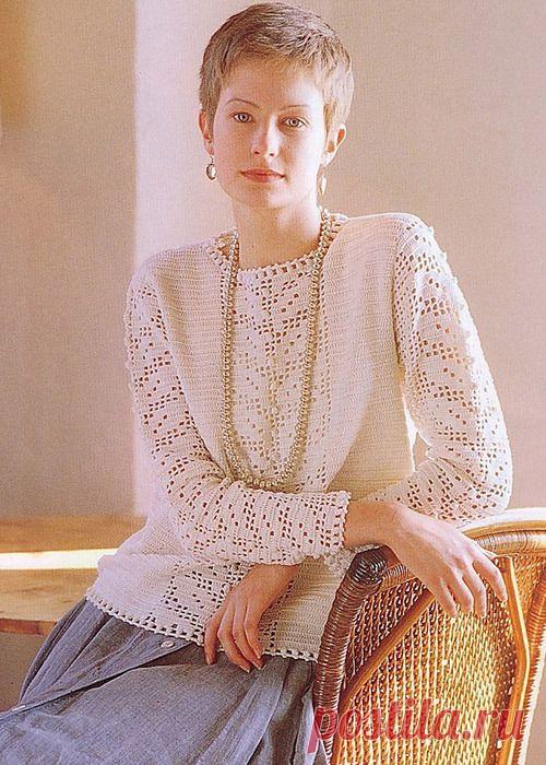 >-Пуловер с филейными вставками