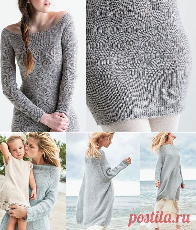 Платье-свитер оверсайз спицами – 4 схемы с описанием, видео