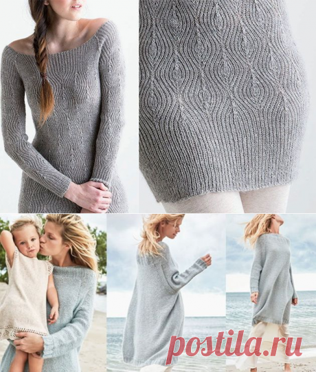 Платье-свитер оверсайз спицами – 4 схемы с описанием, видео