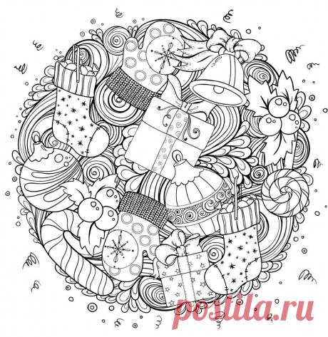 Зима в раскрасках для взрослых - 6 шаблонов для творчества